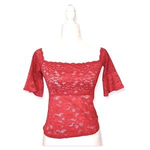 Intimately Free People Red Lace Off-The-Shoulder Top;EUC-Small